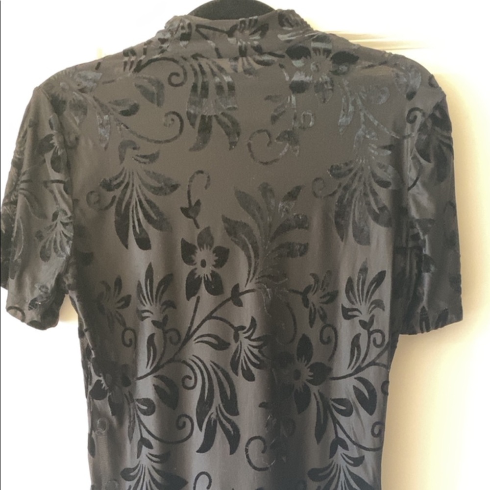 Sheer Black Top W/ Velour Pattern Sz Large EUC